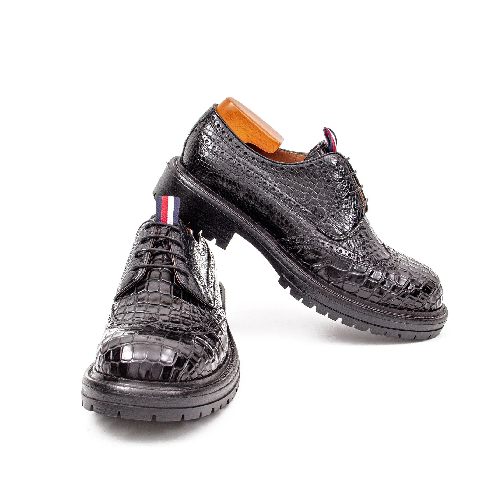 Genuine Crocodile Leather Men's Derby Brogues Black