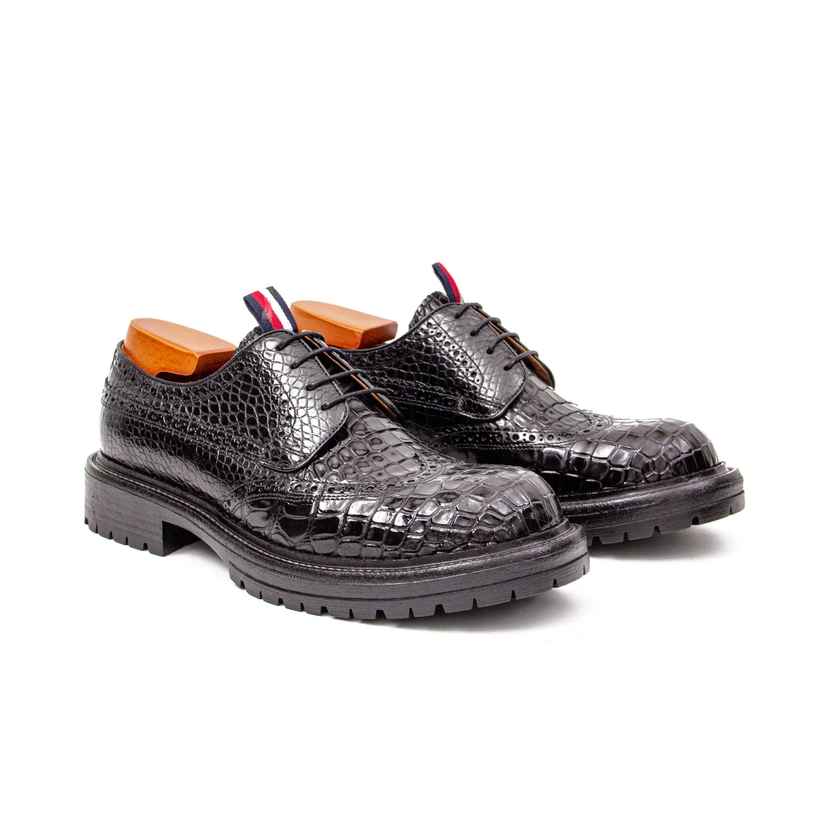 Genuine Crocodile Leather Men's Derby Brogues Black