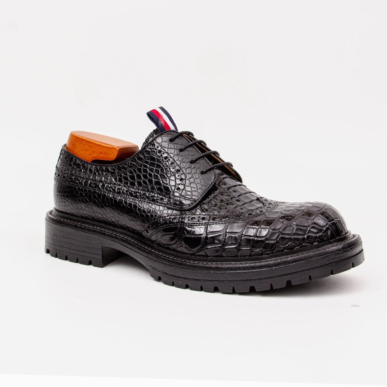 Genuine Crocodile Leather Men's Derby Brogues Black
