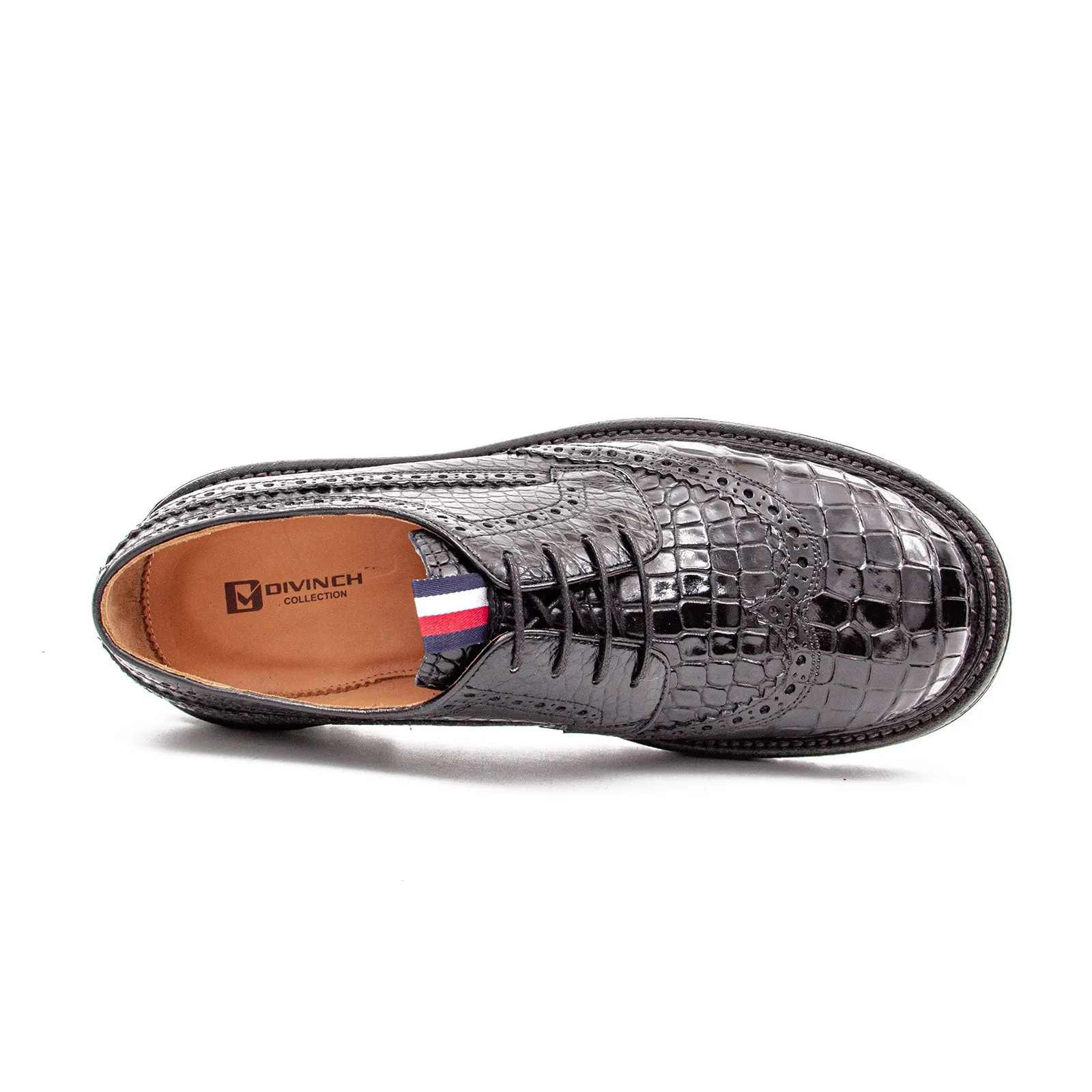 Genuine Crocodile Leather Men's Derby Brogues Black