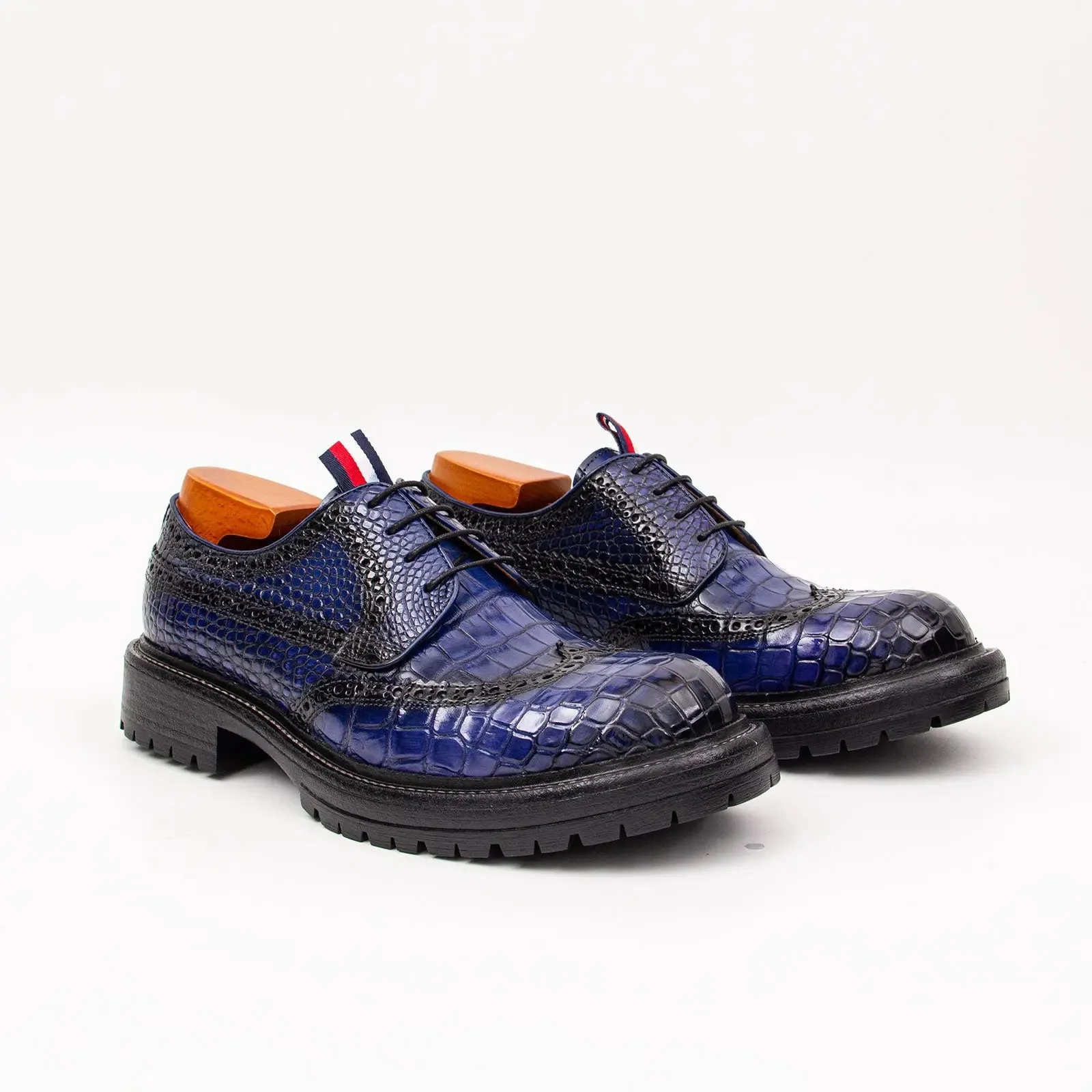 Genuine Crocodile Leather Men's Derby Brogues Blue