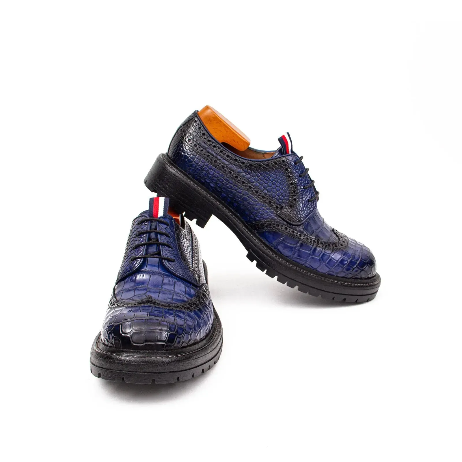 Genuine Crocodile Leather Men's Derby Brogues Blue