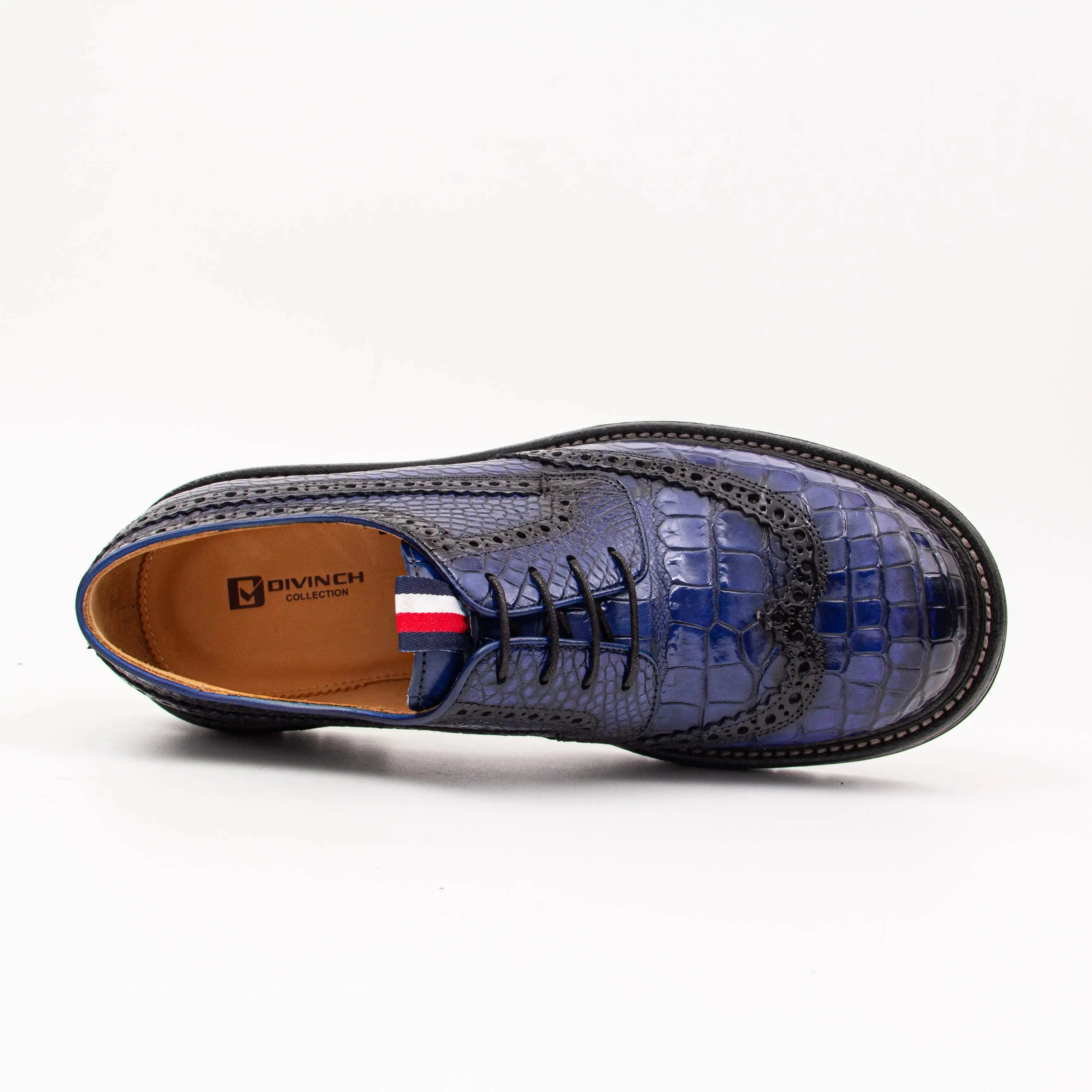 Genuine Crocodile Leather Men's Derby Brogues Blue