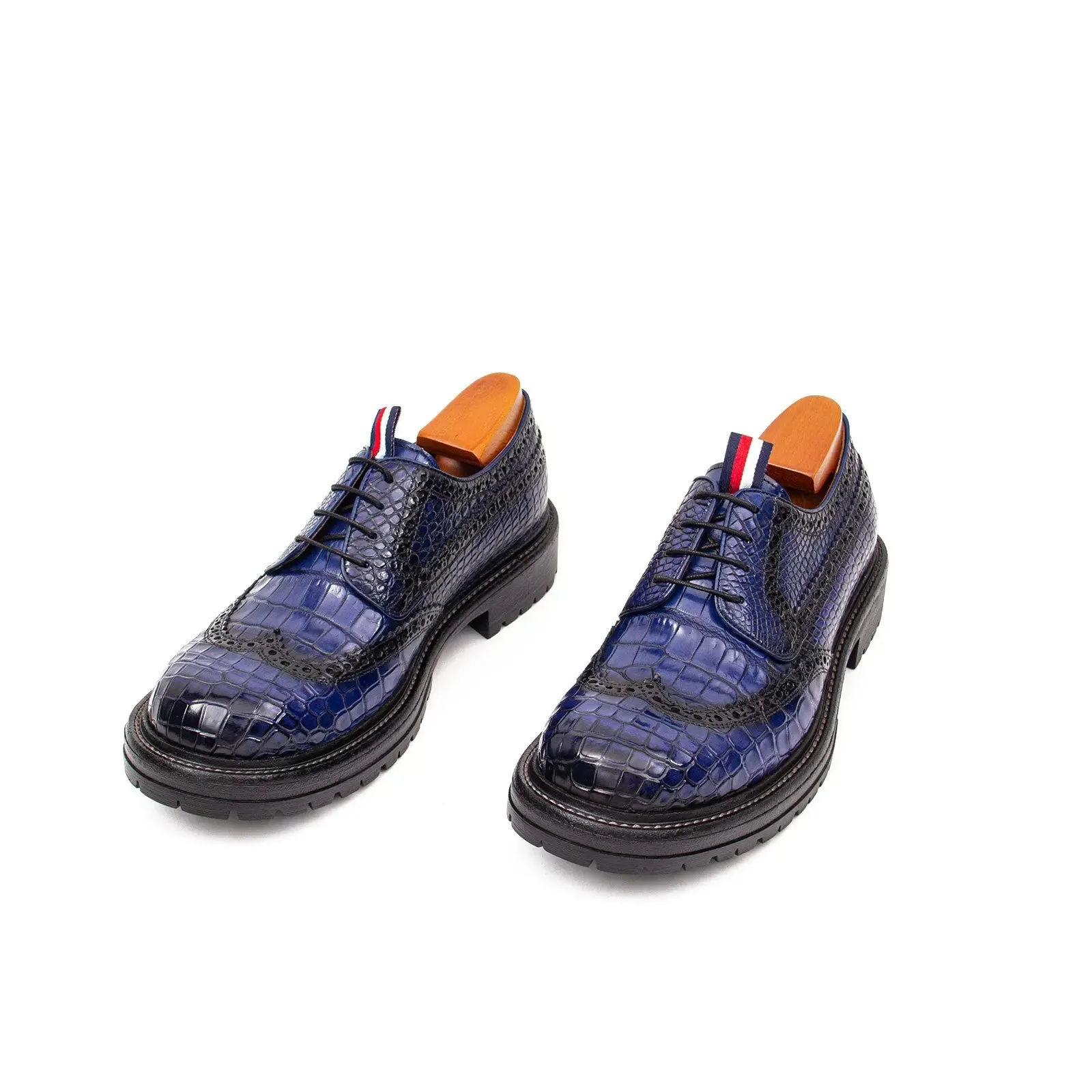 Genuine Crocodile Leather Men's Derby Brogues Blue