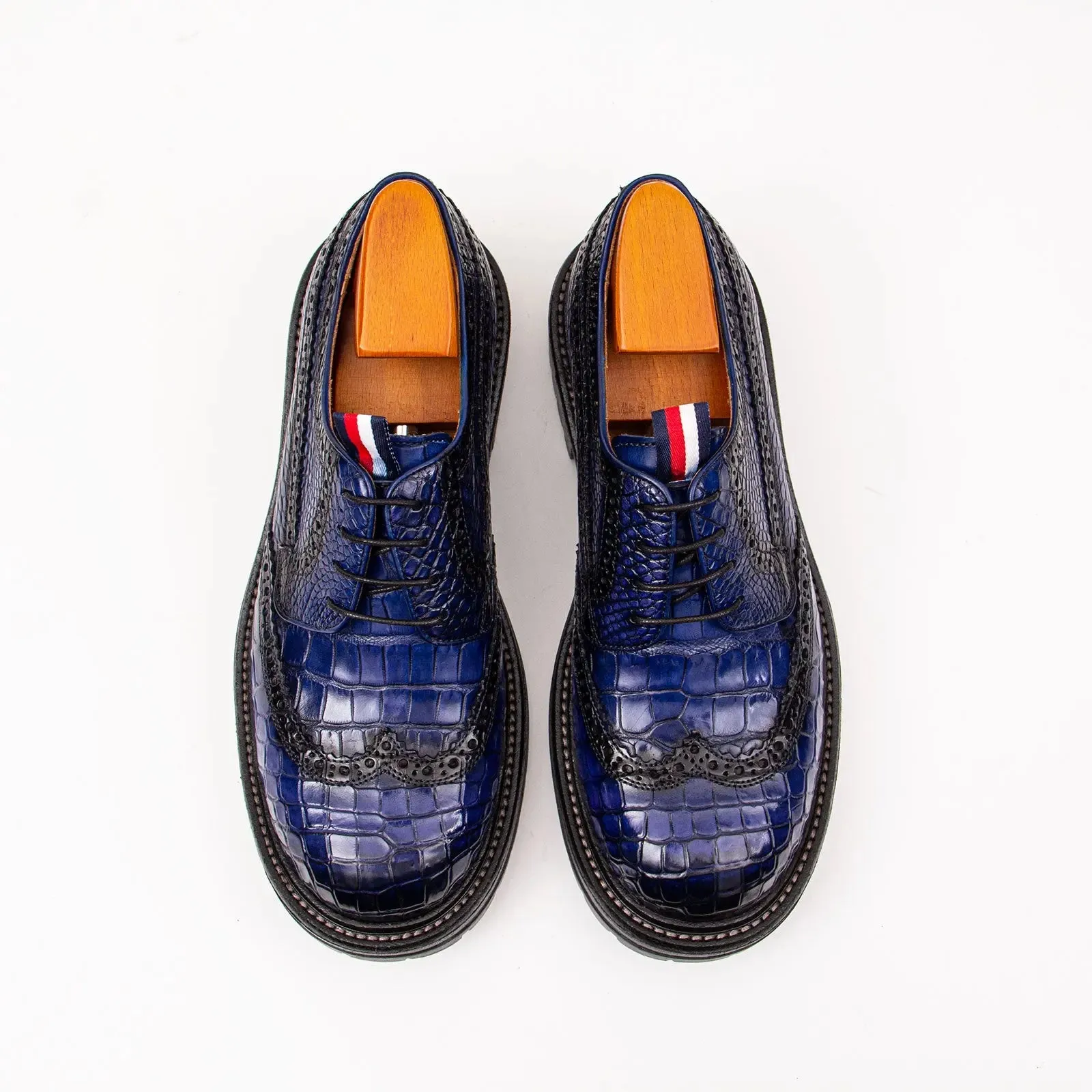 Genuine Crocodile Leather Men's Derby Brogues Blue