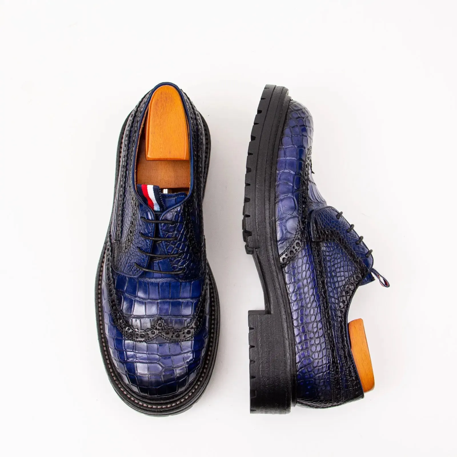Genuine Crocodile Leather Men's Derby Brogues Blue