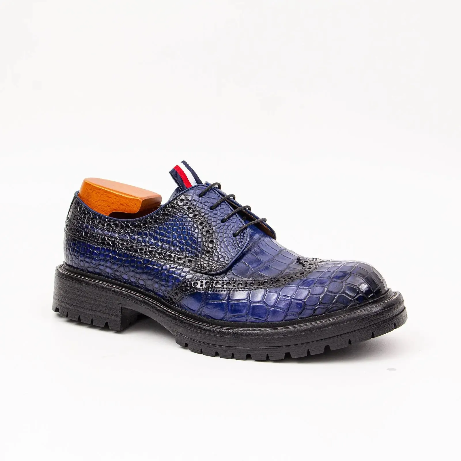 Genuine Crocodile Leather Men's Derby Brogues Blue