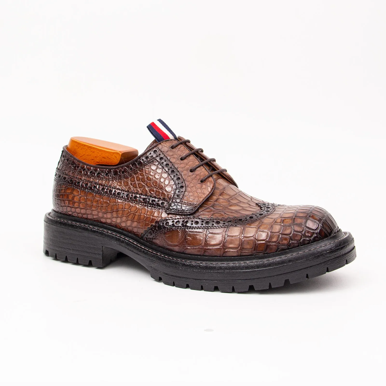 Genuine Crocodile Leather Men's Derby Brogues Coffee
