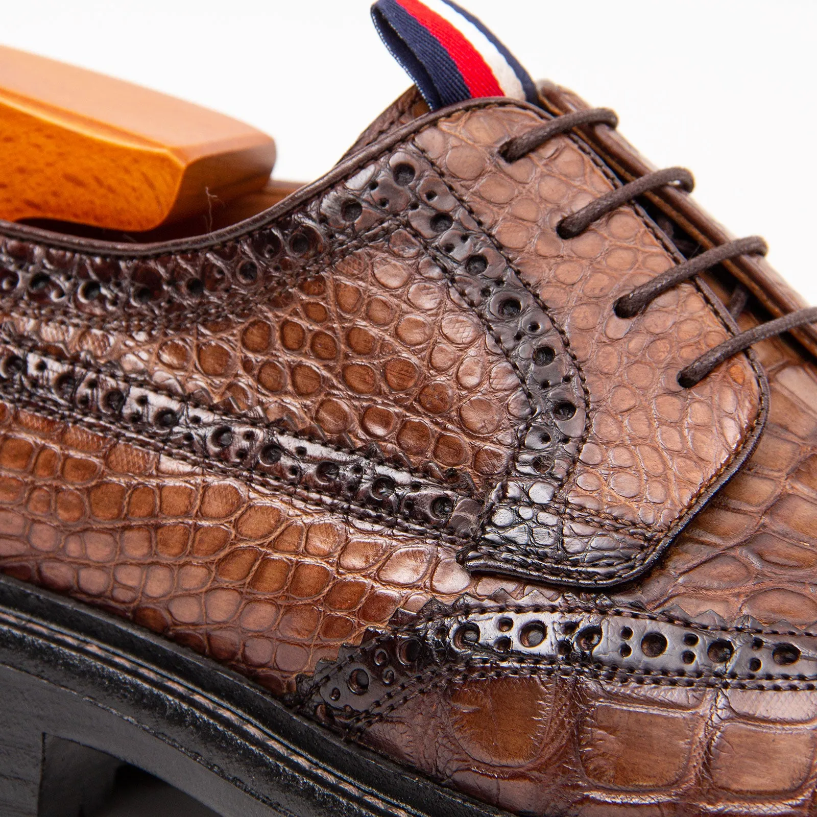 Genuine Crocodile Leather Men's Derby Brogues Coffee