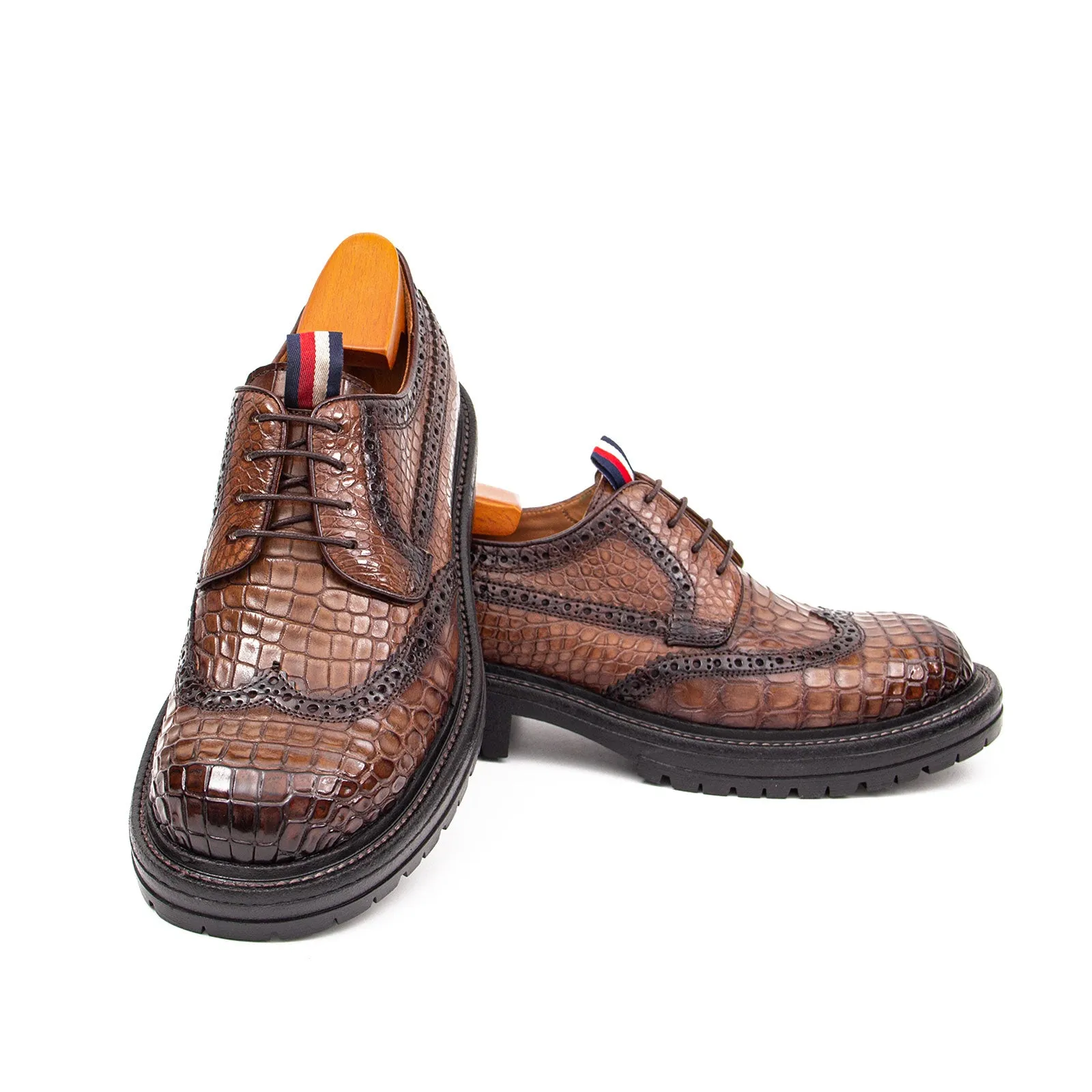 Genuine Crocodile Leather Men's Derby Brogues Coffee