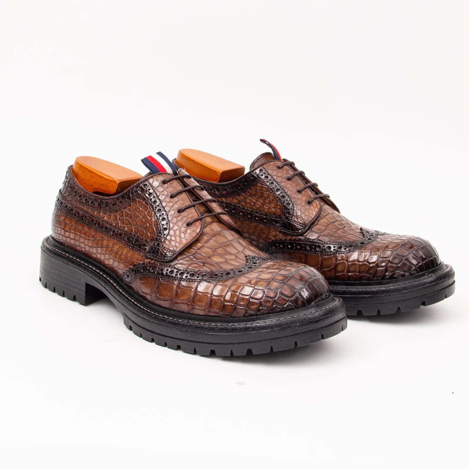 Genuine Crocodile Leather Men's Derby Brogues Coffee