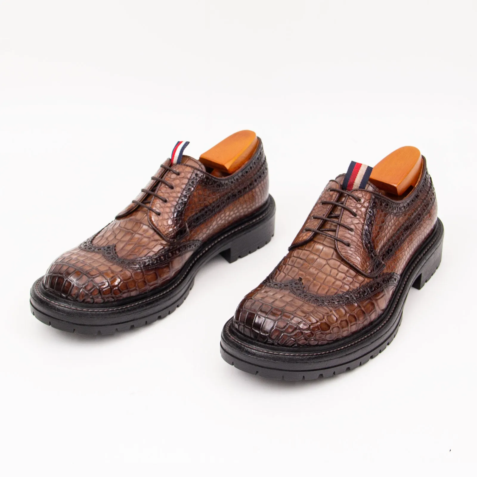 Genuine Crocodile Leather Men's Derby Brogues Coffee