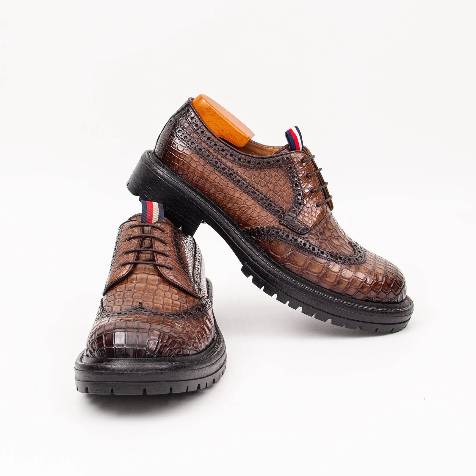 Genuine Crocodile Leather Men's Derby Brogues Coffee