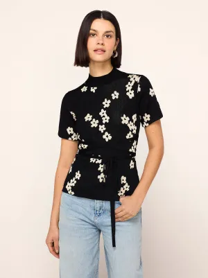 Gina Black Blurred Floral Knit Top