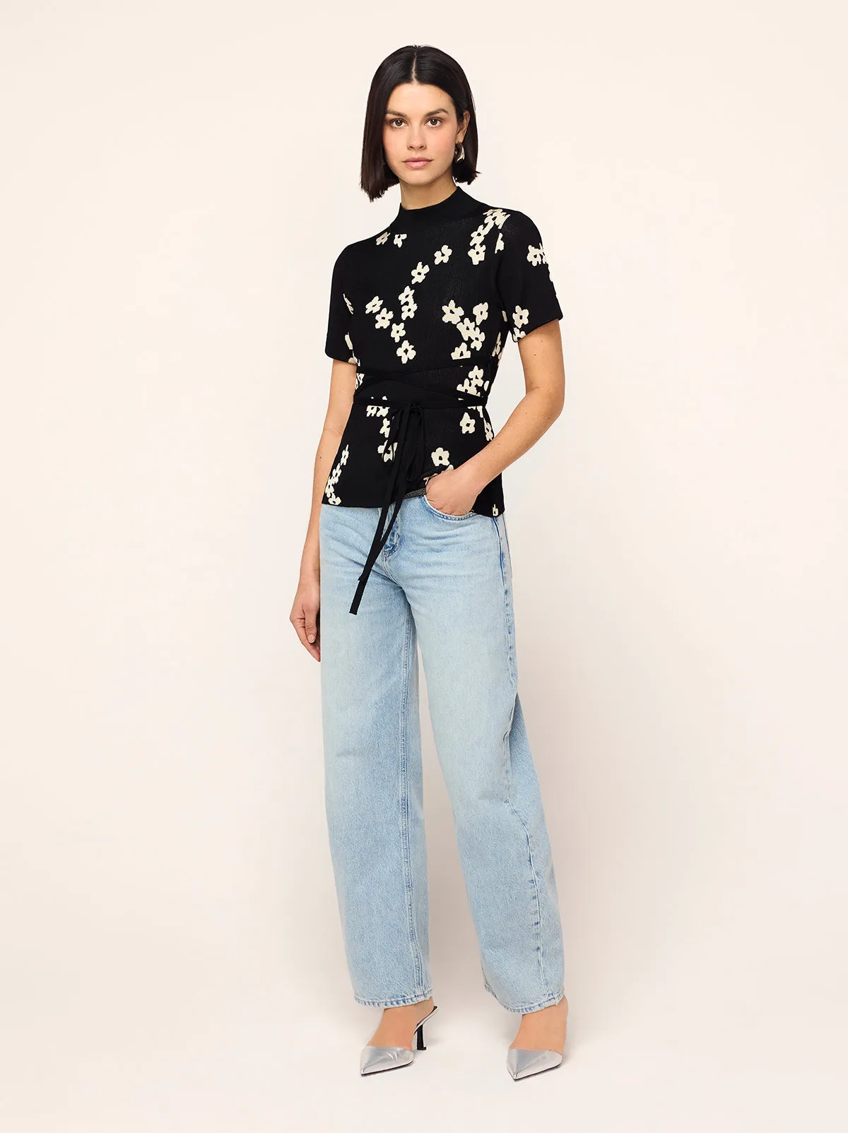 Gina Black Blurred Floral Knit Top