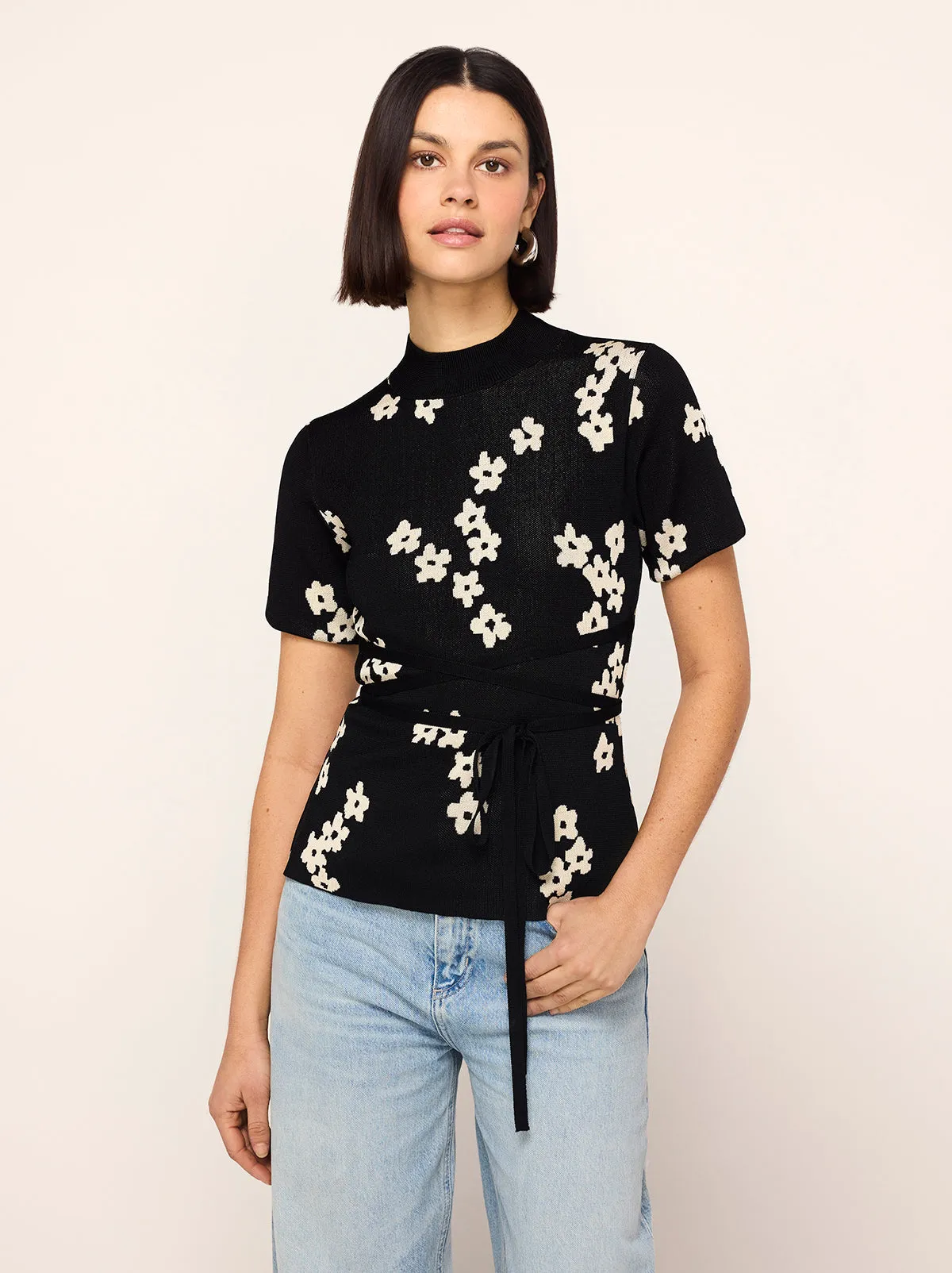 Gina Black Blurred Floral Knit Top
