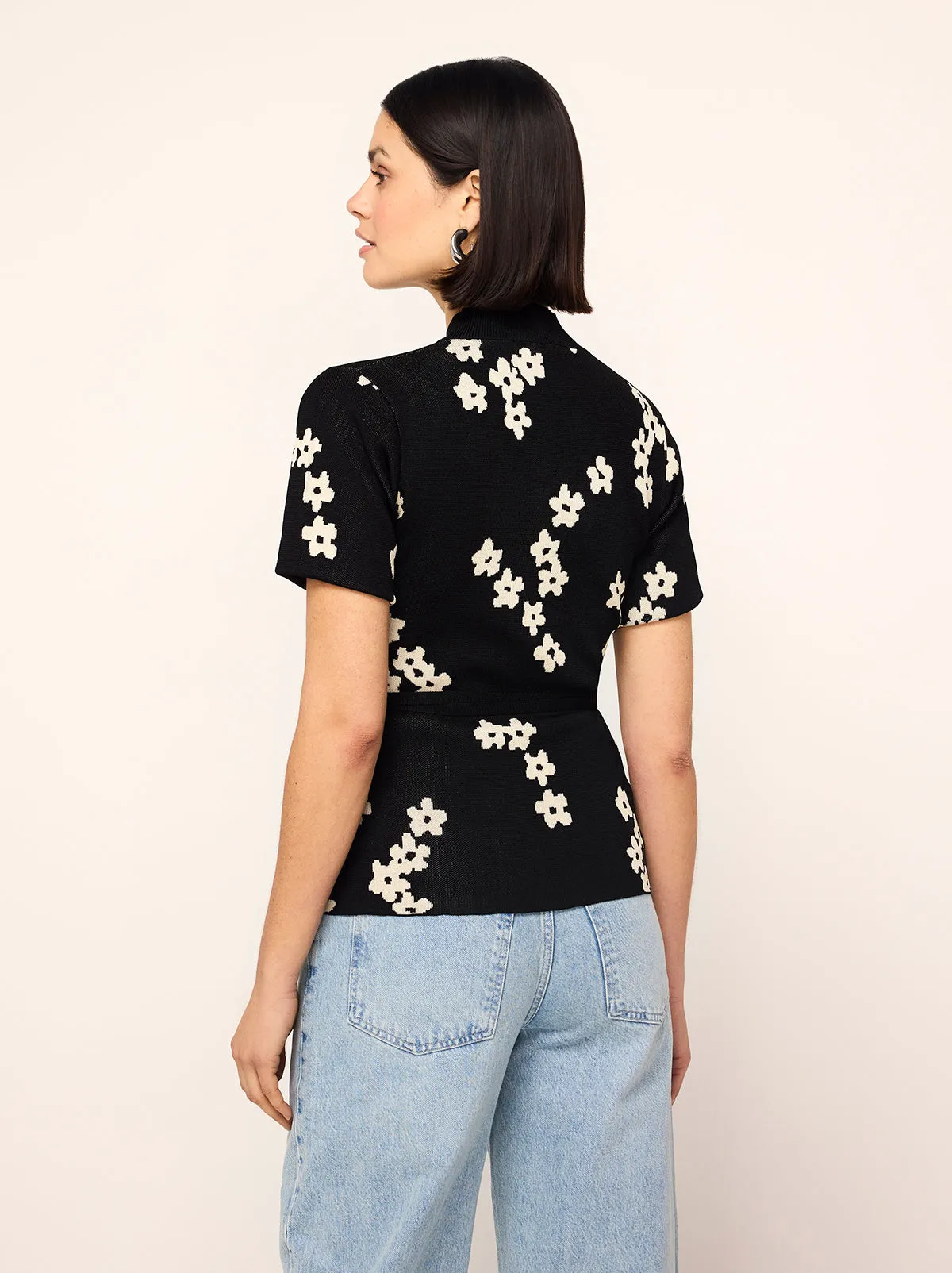 Gina Black Blurred Floral Knit Top