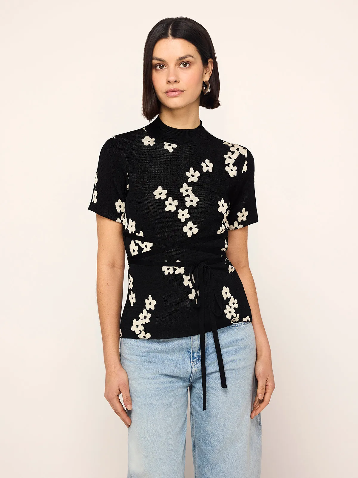 Gina Black Blurred Floral Knit Top