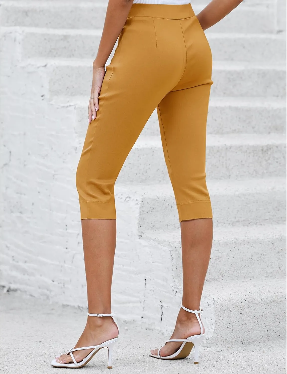 GRAPENT Capri Pants for Women High Waisted Pull On Elastic Waist Dressy Casual Stretchy Capris Trousers Pants Pockets
