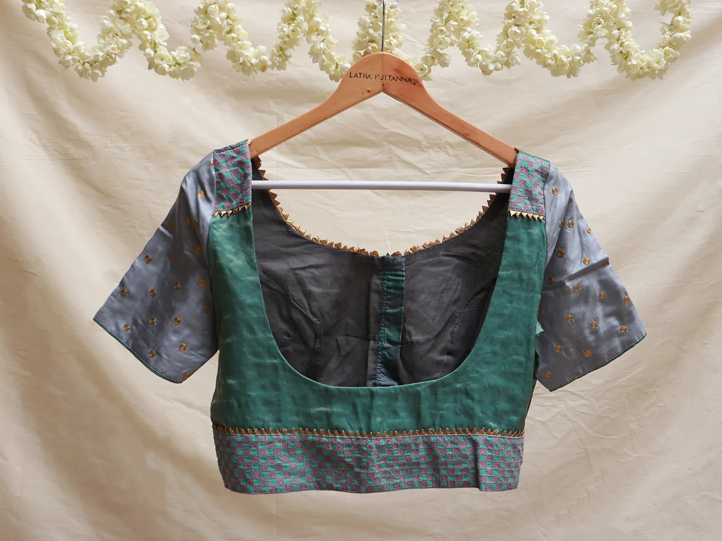 Green, soft silk, Hand embroidery blouse