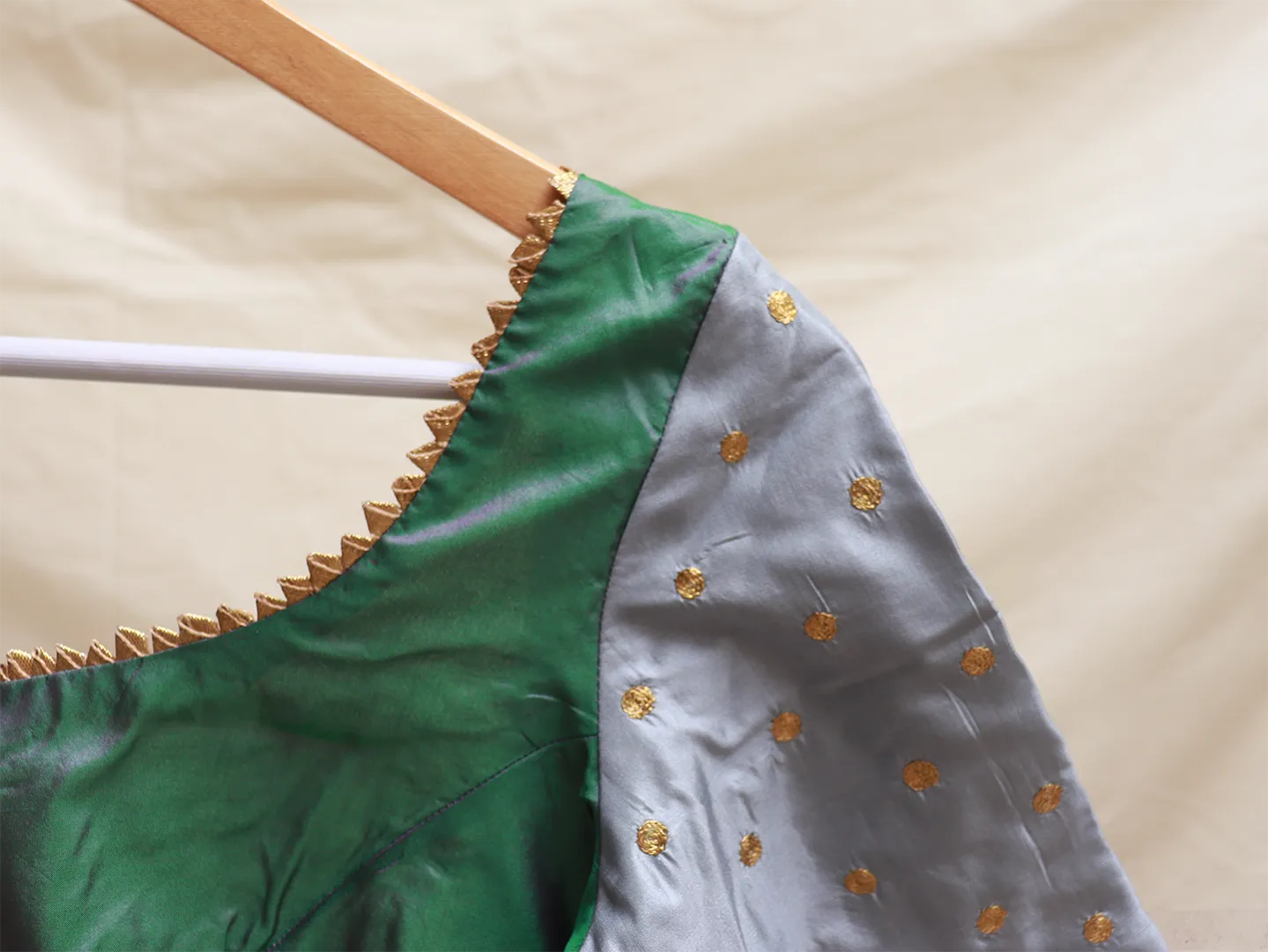 Green, soft silk, Hand embroidery blouse