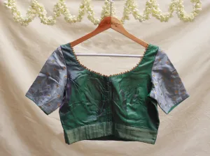 Green, soft silk, Hand embroidery blouse
