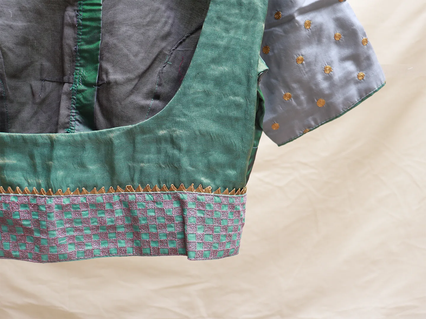 Green, soft silk, Hand embroidery blouse