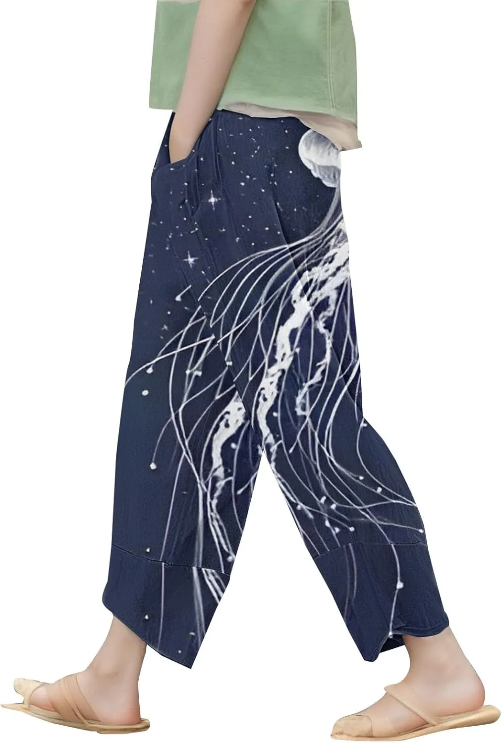 Japanese Wige Leg Pants for Women Artist Linen Pants Womens Pants Summer Baggy Cropped Trouser with