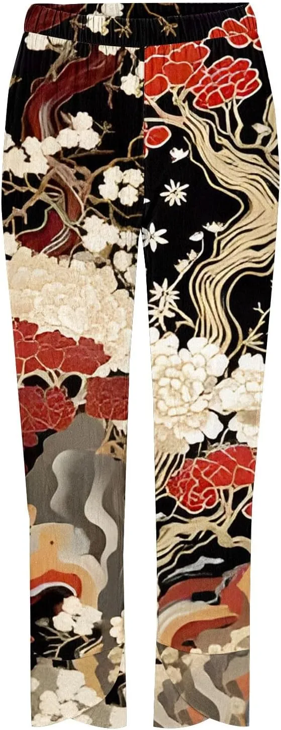 Japanese Wige Leg Pants for Women Artist Linen Pants Womens Pants Summer Baggy Cropped Trouser with