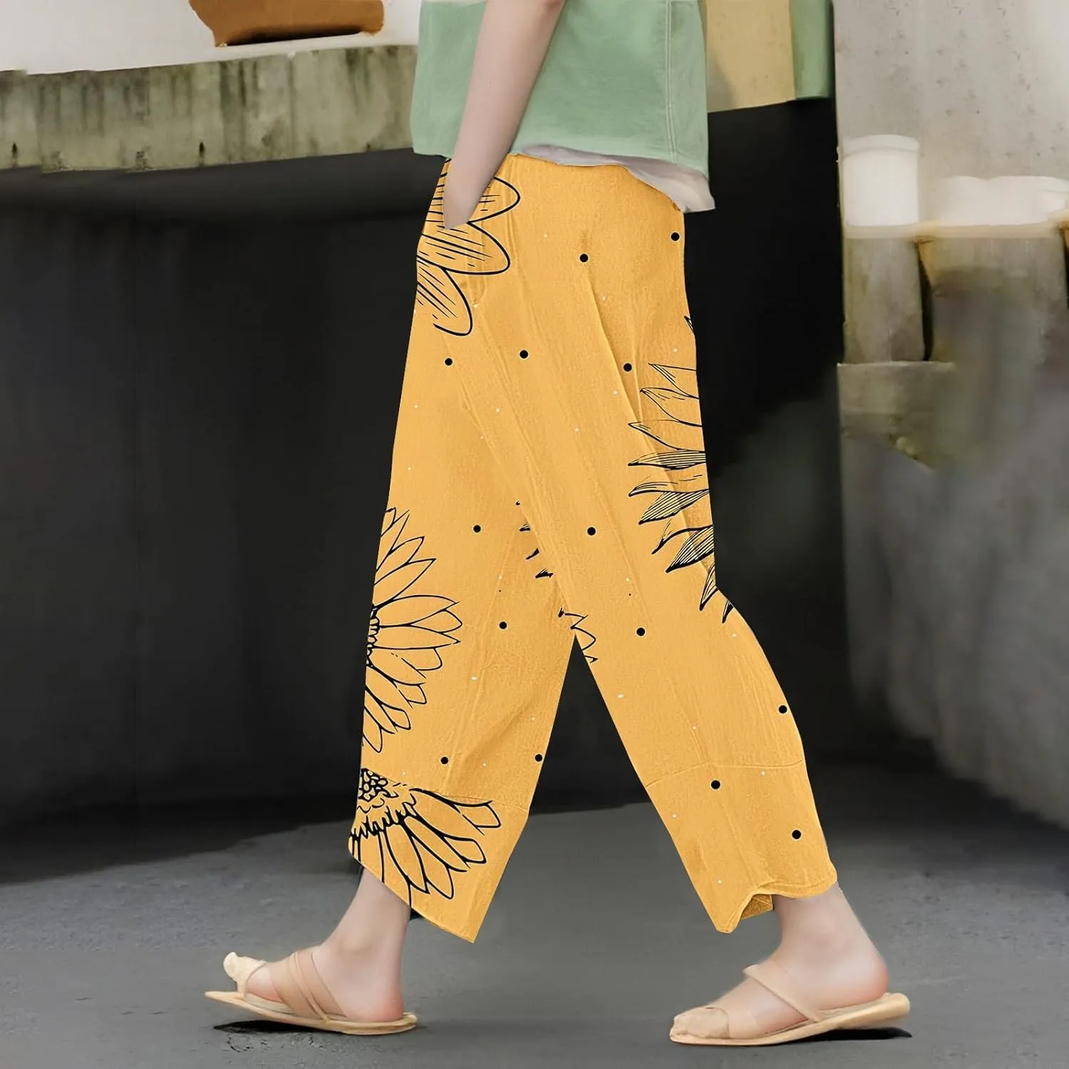 Japanese Wige Leg Pants for Women Artist Linen Pants Womens Pants Summer Baggy Cropped Trouser with