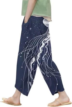 Japanese Wige Leg Pants for Women Artist Linen Pants Womens Pants Summer Baggy Cropped Trouser with