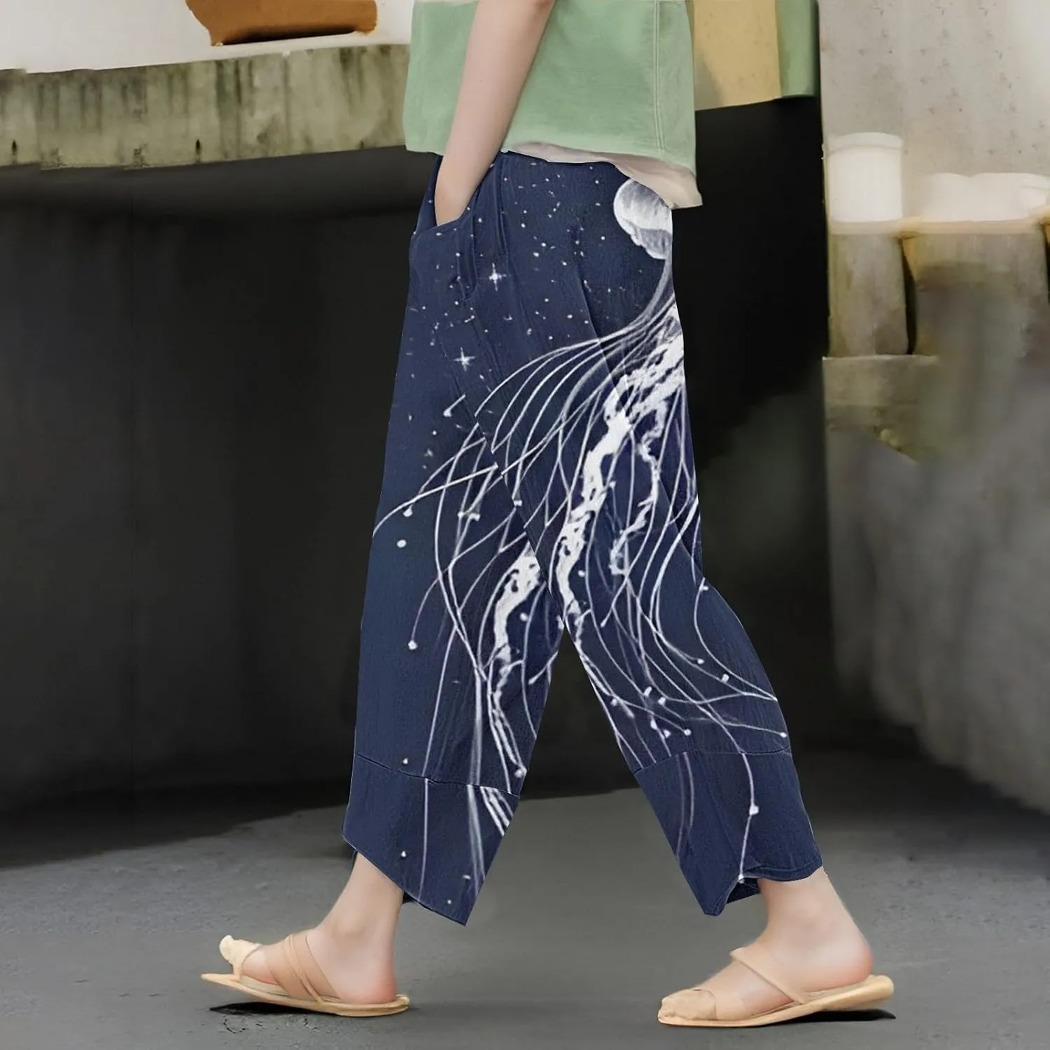Japanese Wige Leg Pants for Women Artist Linen Pants Womens Pants Summer Baggy Cropped Trouser with