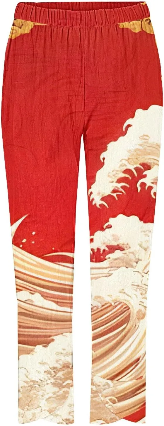 Japanese Wige Leg Pants for Women Artist Linen Pants Womens Pants Summer Baggy Cropped Trouser with