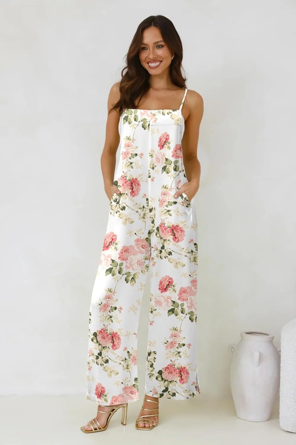 Jumpsuits for Women 2025 Summer Rompers Boho Floral Overalls Casual Wide Leg Long Pant One Piece Vacation Outfits