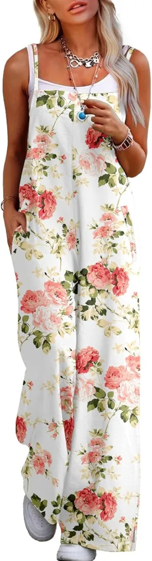 Jumpsuits for Women 2025 Summer Rompers Boho Floral Overalls Casual Wide Leg Long Pant One Piece Vacation Outfits