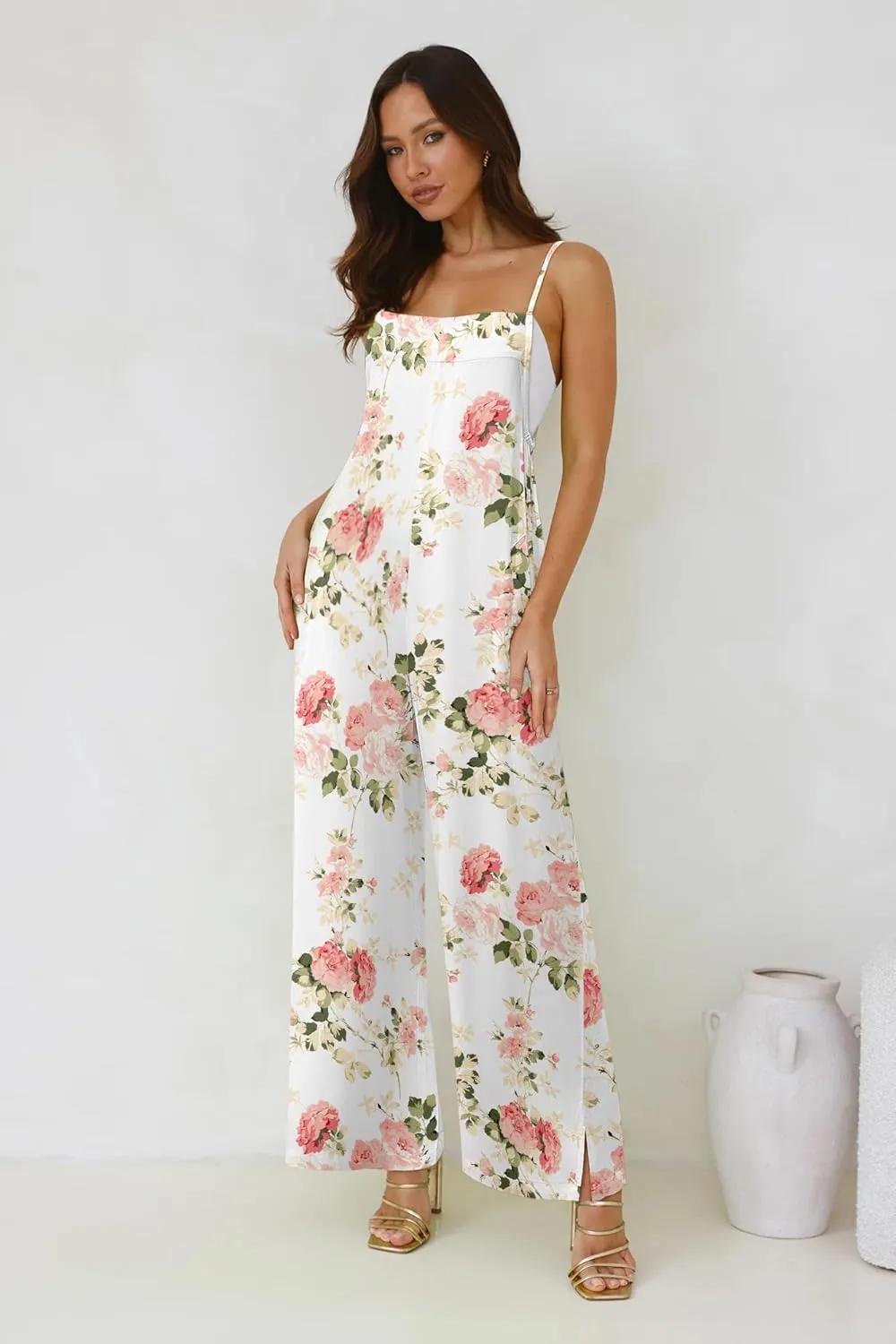 Jumpsuits for Women 2025 Summer Rompers Boho Floral Overalls Casual Wide Leg Long Pant One Piece Vacation Outfits