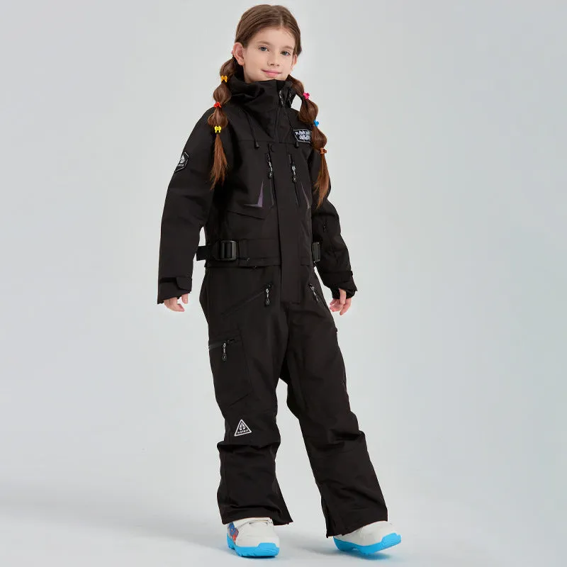 Kids Hooded One-piece Ski Jumpsuits Unisex Ski Snowsuits