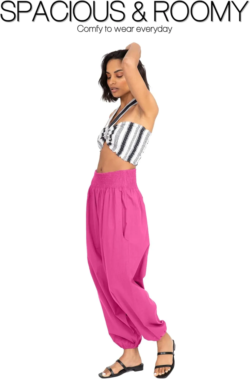 likemary Harem Pants Women Jumpsuits  Romper Pulls Down into Boho Cotton Pants  Petite Capri 2-in-1 Jumper with Pockets