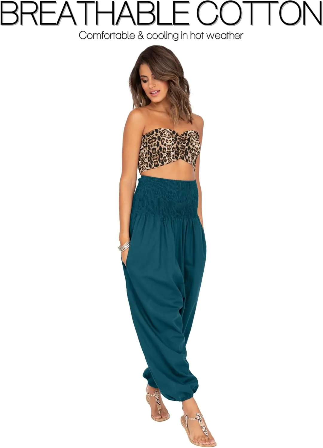 likemary Harem Pants Women Jumpsuits  Romper Pulls Down into Boho Cotton Pants  Petite Capri 2-in-1 Jumper with Pockets