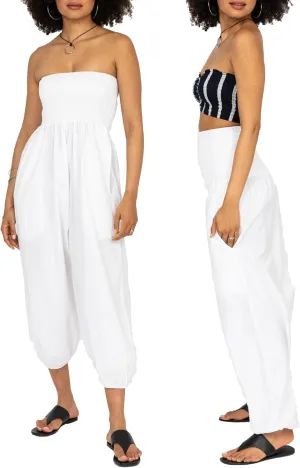 likemary Harem Pants Women Jumpsuits  Romper Pulls Down into Boho Cotton Pants  Petite Capri 2-in-1 Jumper with Pockets