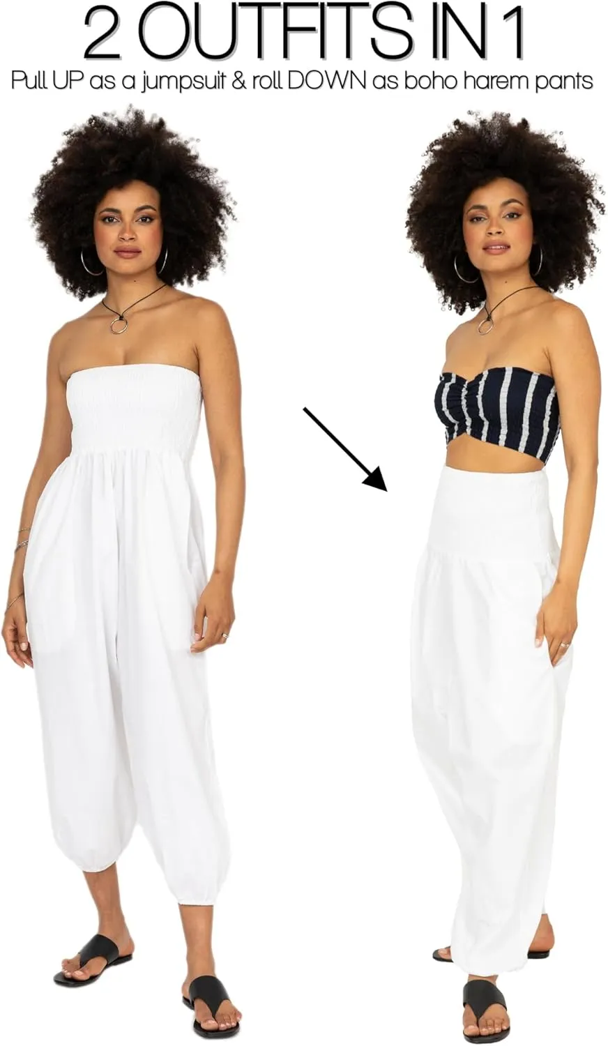likemary Harem Pants Women Jumpsuits  Romper Pulls Down into Boho Cotton Pants  Petite Capri 2-in-1 Jumper with Pockets