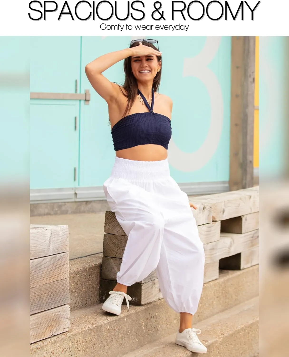 likemary Harem Pants Women Jumpsuits  Romper Pulls Down into Boho Cotton Pants  Petite Capri 2-in-1 Jumper with Pockets