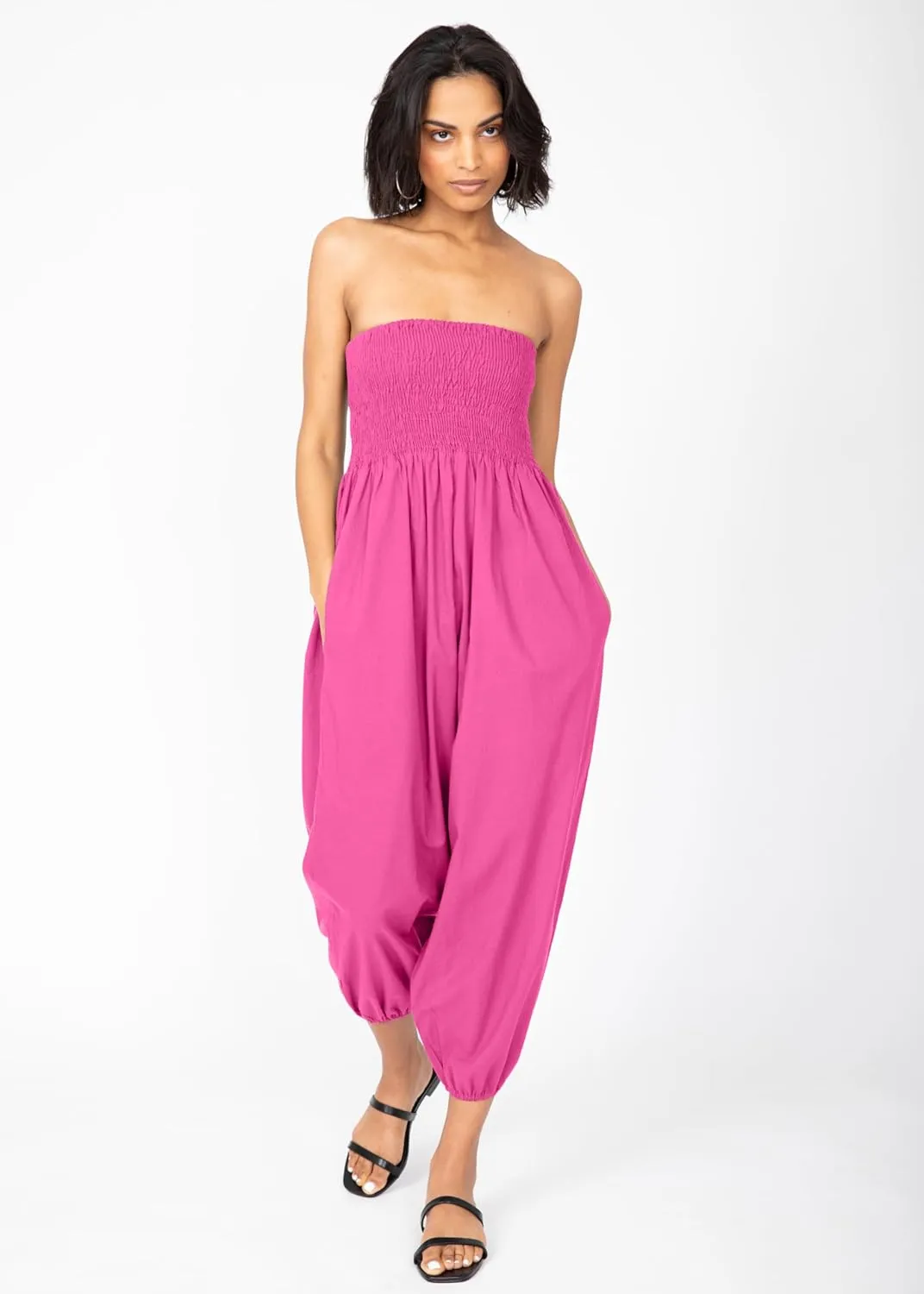 likemary Harem Pants Women Jumpsuits  Romper Pulls Down into Boho Cotton Pants  Petite Capri 2-in-1 Jumper with Pockets