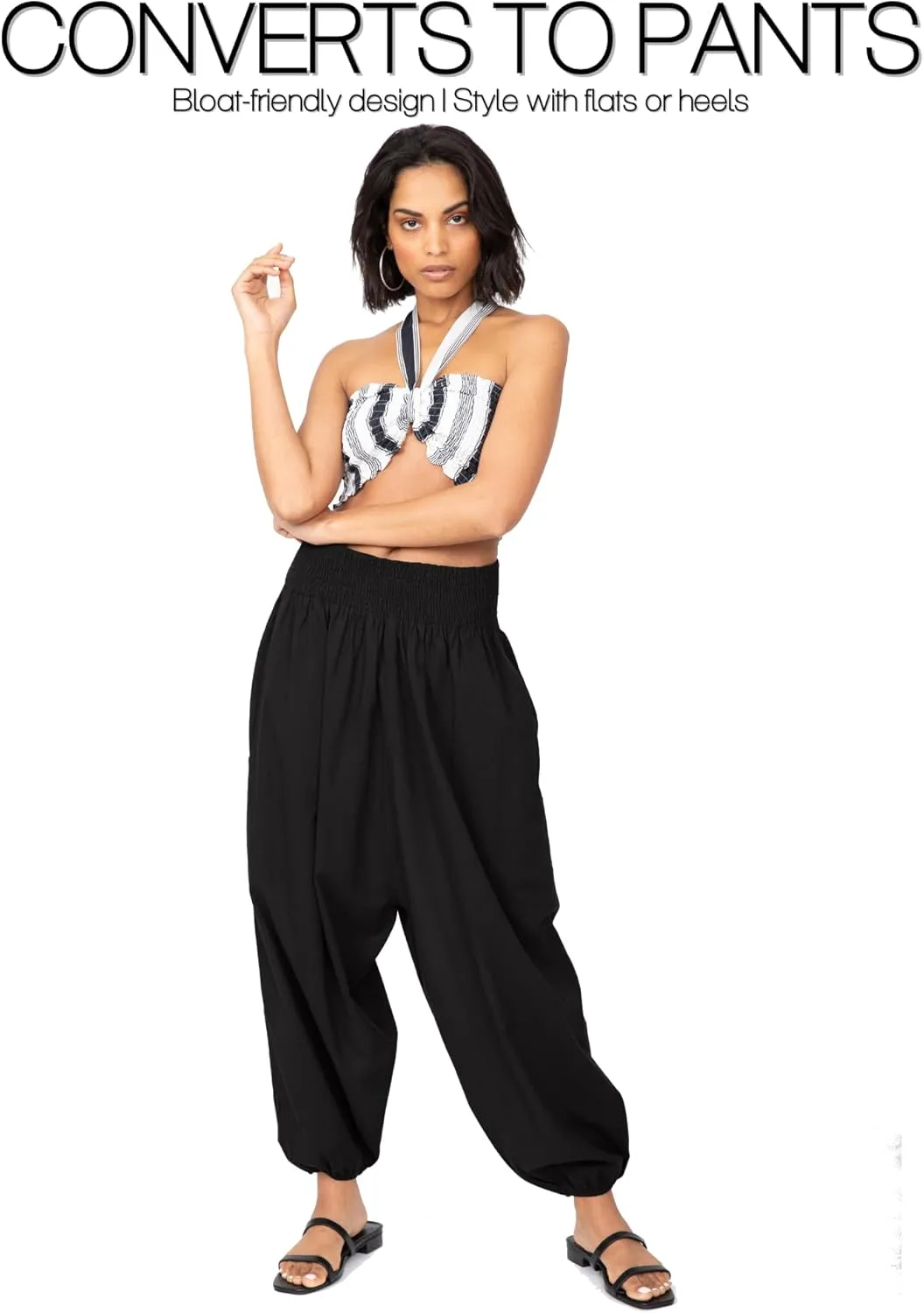 likemary Harem Pants Women Jumpsuits  Romper Pulls Down into Boho Cotton Pants  Petite Capri 2-in-1 Jumper with Pockets