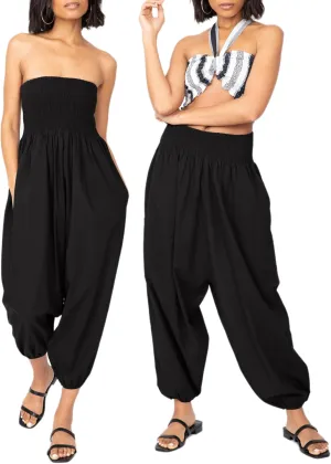 likemary Harem Pants Women Jumpsuits  Romper Pulls Down into Boho Cotton Pants  Petite Capri 2-in-1 Jumper with Pockets