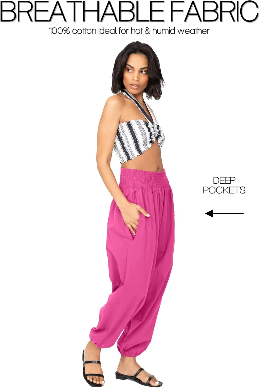 likemary Harem Pants Women Jumpsuits  Romper Pulls Down into Boho Cotton Pants  Petite Capri 2-in-1 Jumper with Pockets