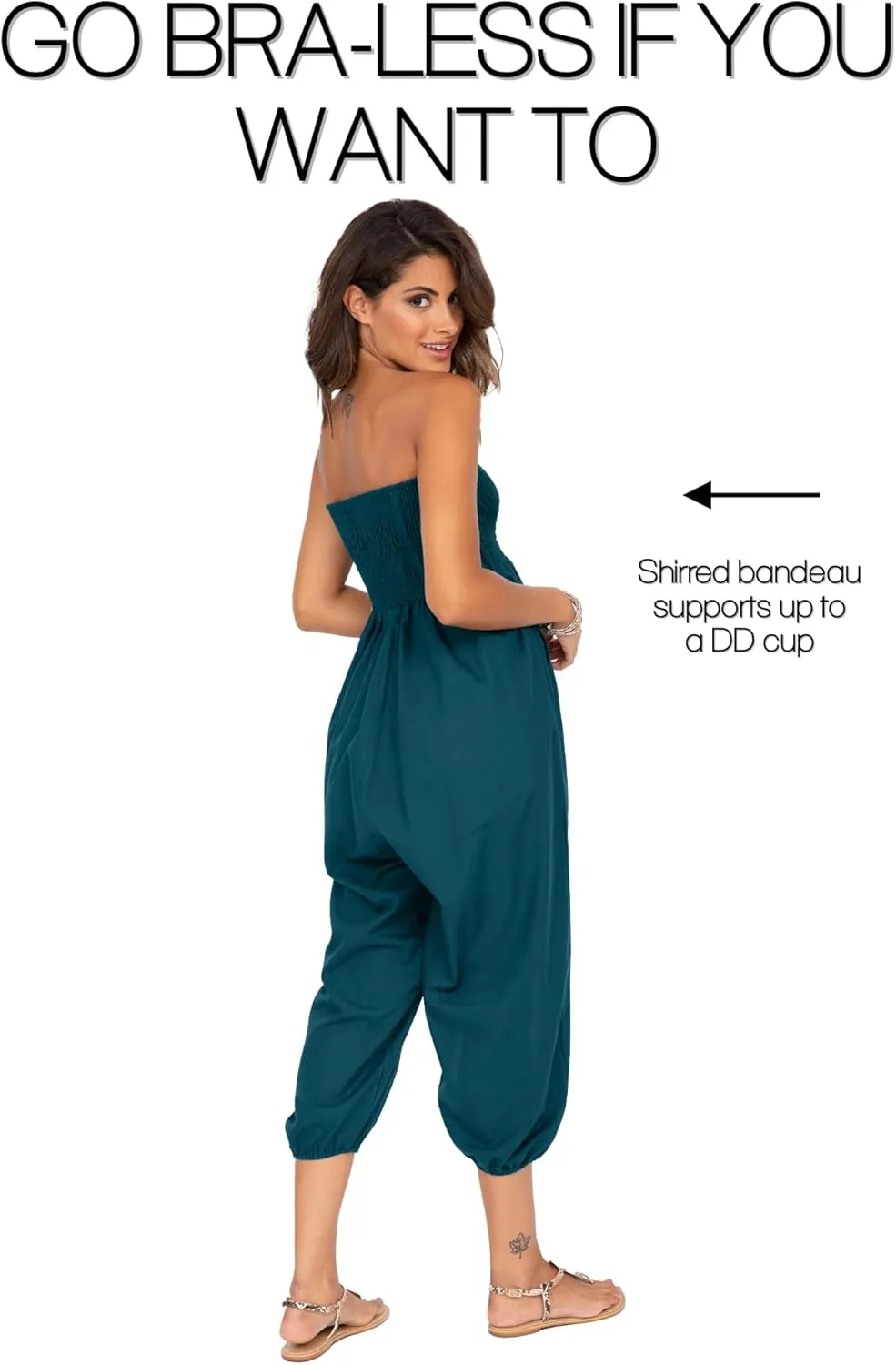 likemary Harem Pants Women Jumpsuits  Romper Pulls Down into Boho Cotton Pants  Petite Capri 2-in-1 Jumper with Pockets