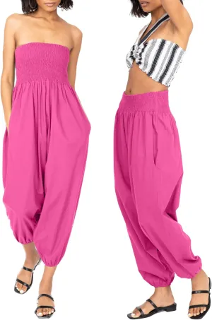likemary Harem Pants Women Jumpsuits  Romper Pulls Down into Boho Cotton Pants  Petite Capri 2-in-1 Jumper with Pockets