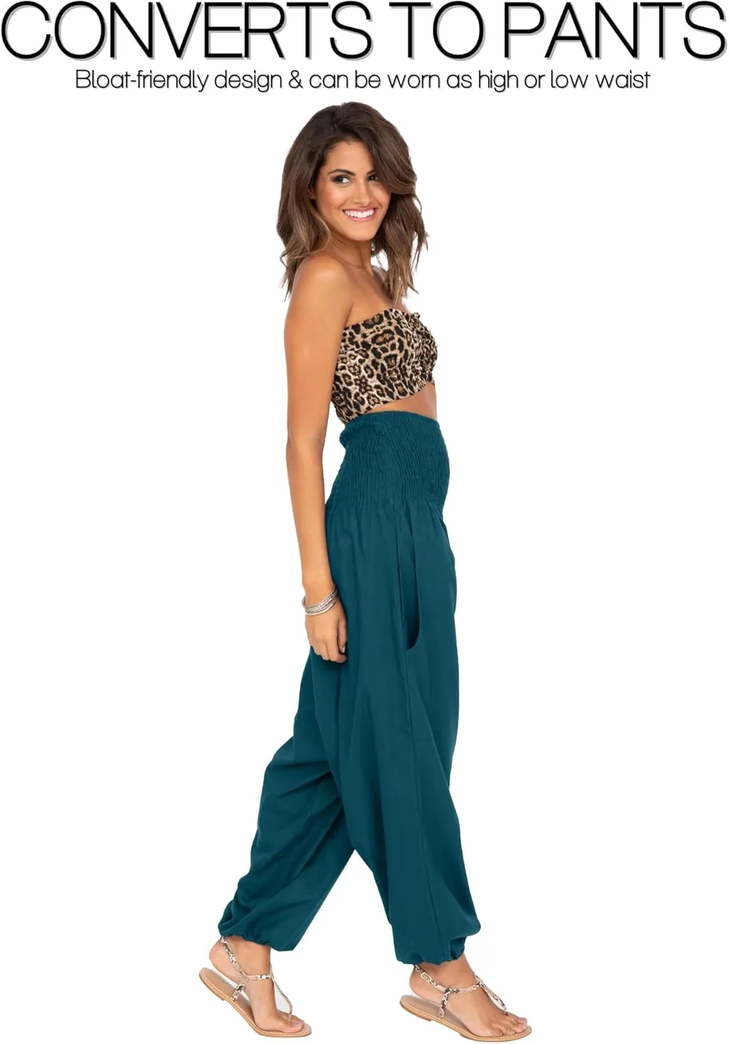 likemary Harem Pants Women Jumpsuits  Romper Pulls Down into Boho Cotton Pants  Petite Capri 2-in-1 Jumper with Pockets