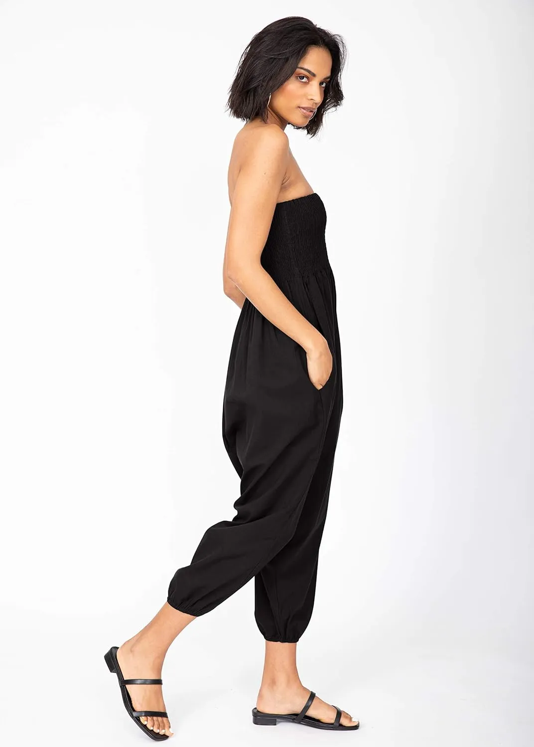 likemary Harem Pants Women Jumpsuits  Romper Pulls Down into Boho Cotton Pants  Petite Capri 2-in-1 Jumper with Pockets